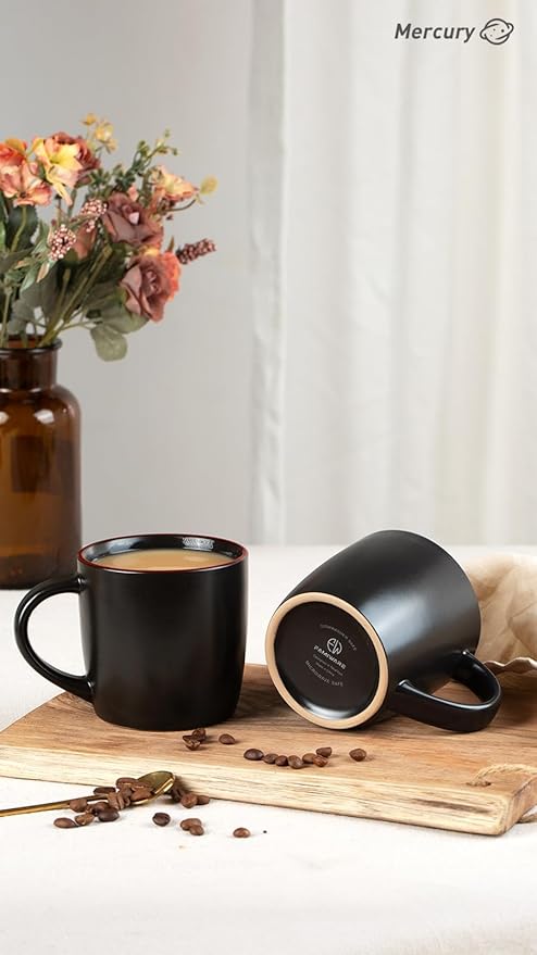 famiware Mercury Coffee Mugs 13 oz, Coffee Mugs Set of 6 with Handle, Cups for Latte, Hot Tea, Cappuccino, Mocha, Cocoa, Black