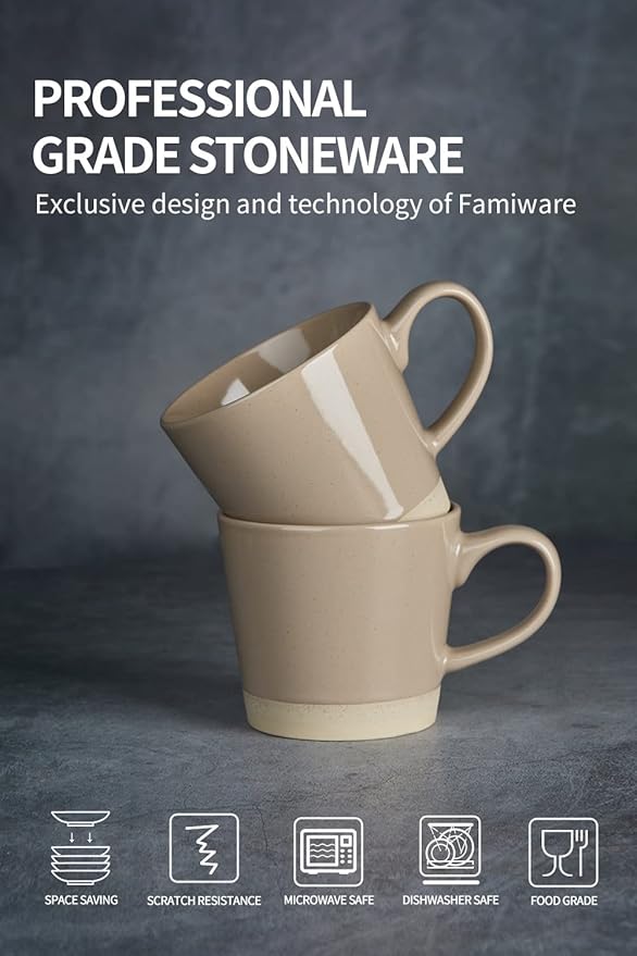 famiware Coffee Mugs for 6, 12 oz Mug Set, Dringking Cup with Handle for Coffee, Tea, Cocoa, Milk, Saturn serise, Cinnamon Brown
