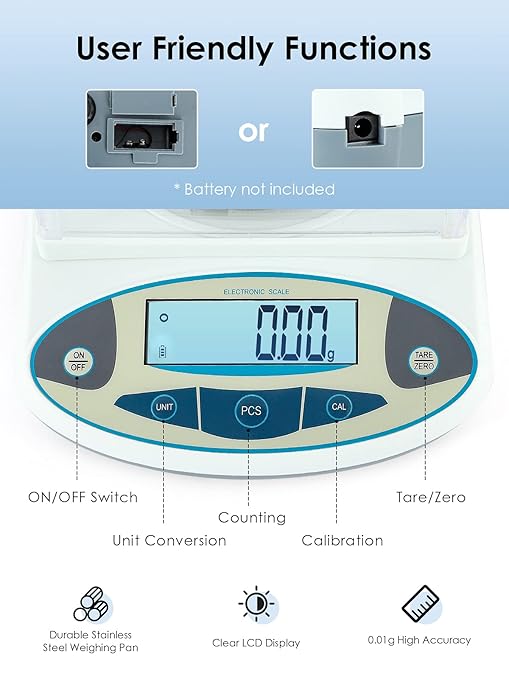 CGOLDENWALL Precision Lab Scale Digital Analytical Balance Laboratory Balance Jewelry Scale Scientific Scale 0.01g Accuracy 110V (2000g, 0.01g)
