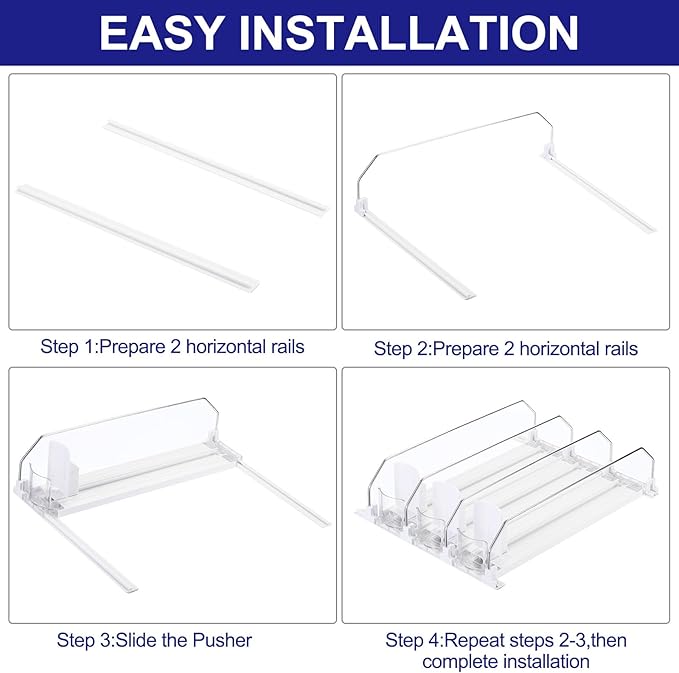 uxcell 6pcs Soda Can Organizer for Refrigerator, Self-Pushing Drink Organizer for Fridge, Width Adjustable Drink Dispenser Beverage Pusher For Pantry Vending Machine, White