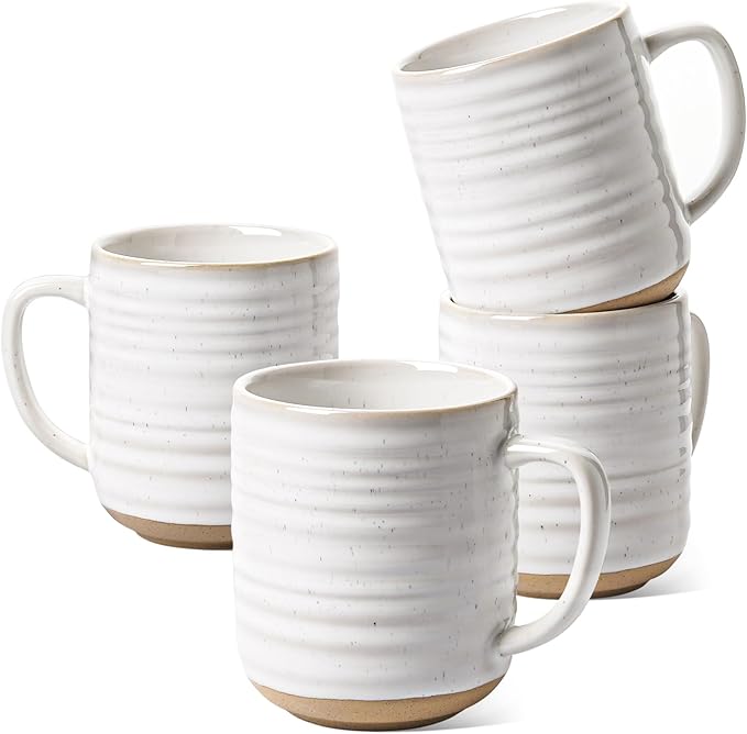 LE TAUCI Coffee Mugs 12 oz, Ceramic Coffee Cups for Latte, Hot Tea, Cappuccino, Mocha, Cocoa, Housewarming Wedding Present Mug Set - Set of 4, Arctic White