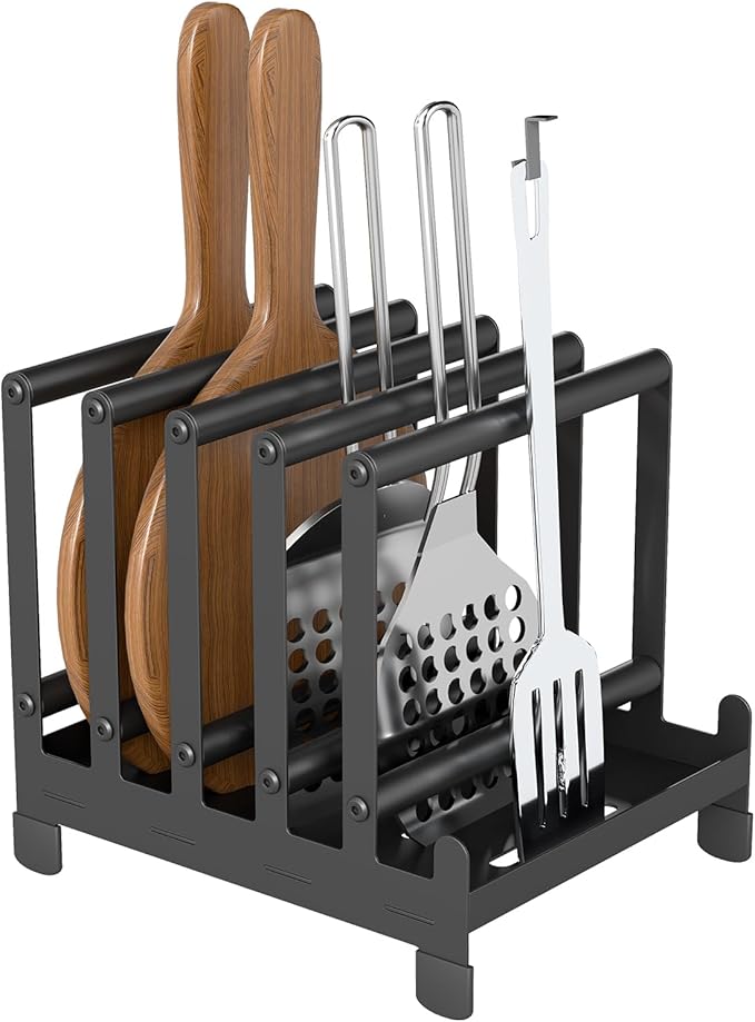 lesolar Pizza Peel Rack with 5 Slots, Steel Pizza Turner Pizza Paddle Organizer, Pizza Holder Rack with Non-Slip Feet, Pizza Turning peel Holder Rack Space Saving, Outdoor Pizza Oven Accessories