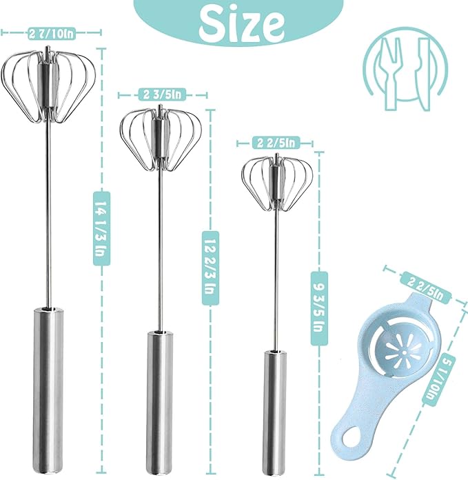 Semi-automatic Whisk, Stainless Steel Egg Beater, Hand Push Rotary Whisks Mixer Stirrer for Making Cream, Whisking, Beating and Stirring (Silver)