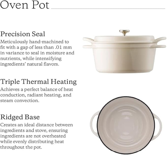 Vermicular Oven Pot | Non-Toxic Enameled Cast Iron Pot | 26cm (5.3 Qt) | Oven-safe | Induction-compatible | Dutch Oven | Made in Japan | Serves 5-6 | Pearl Brown