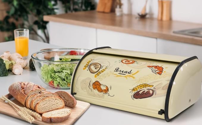SOTECH Bread Box Metal Bread Storage Container Roll Top Bread Bin for Kitchen Countertop Farmhouse Bread Boxes Bread Keeper Holder Vintage airtight Counter