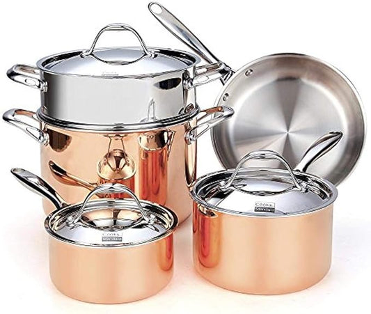 Cooks Standard Stainless Steel Cookware Set, Multi-Ply Clad Copper Stainless Steel Pots and Pans Set, 8-Piece