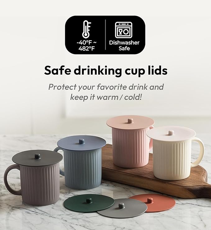 Carrotez 2 Pack Silicone Cup Cover Lids, 4.3 Inch Mug Covers, Reusable Silicone Coffee and Tea Cup Lids - Orange