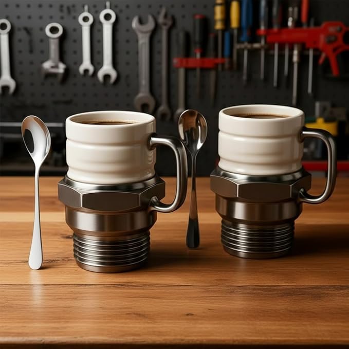 Spark Plug Mug, Unique Creative Design Travel Coffee Mug, Ceramic Travel Coffee Mugs, Engine Spark Plug Design, Funny Car Enthusiast Gift for Mechanics Auto Enthusiasts Collectors(2pcs)