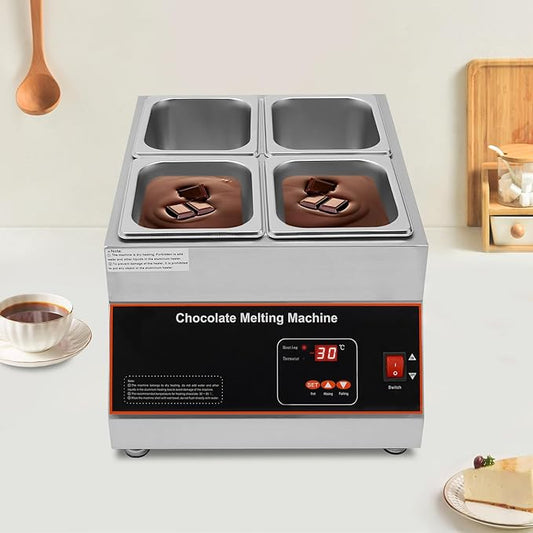 Chocolate Tempering Machine 32-203°F Commercial Chocolate Melting Pot 26.46 lbs Stainless Steel Food Warmer Air-heating Chocolate Fondue with Lid for Restaurant Home Party (Four Pots)