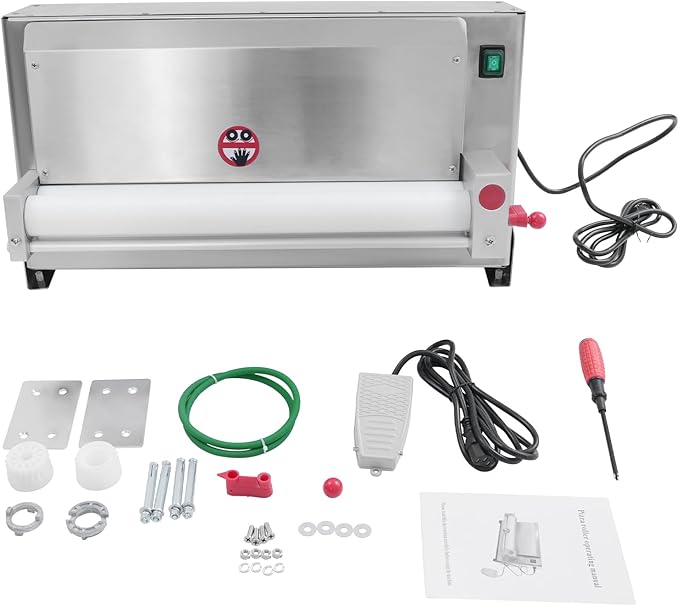 Electric Pizza Dough Sheeter Machine,3-18in Automatic Commercial Dough Roller Sheeter,Pasta Maker Machine for Icing Pizza,Pizza Press Stainless Steel for Bread Marzipan and Puff Pastry (450W)