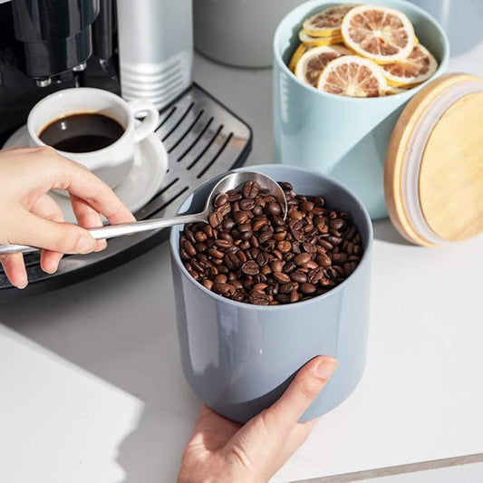 Sweejar Kitchen Canisters Ceramic Food Storage Jar, Stackable Containers with Airtight Seal Wooden Lid for Serving Coffee Bean, Flour, Tea, Spice and More - 39 Fl Oz (Gray)