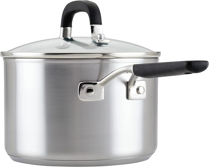 KitchenAid Stainless Steel Induction Saucepan with Lid, 3 Quart - Brushed Stainless Steel
