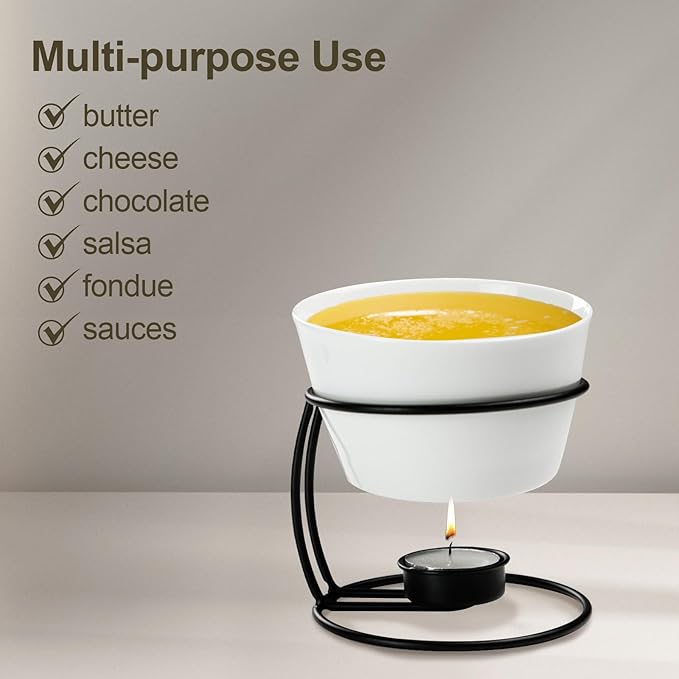 Luvan 4Pcs 12.8oz Butter Warmers for Seafood, Butter Melter with Stands and 20Pcs Tealight Candles,Ceramic Butter Warmer Set for Lobster, Personal Fondue Set Melted Butter Cups for Seafood, Fondue