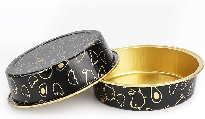 Beasea Mini Tart Pans 50 Pack, 4 Inch Disposable Pie Tins with Lids, Black Gold Aluminum Pie Pan Cartoon Tin Tart Pans Round Oven Baking Mini Cake Pan for Pie Tart Quiche