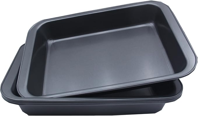 4 Pack Rectangle Baking Pan, 12.6 x 8.6 Inch Deep Cookie Sheet Tray Nonstick, Heavy Duty Carbon Steel Oven Cake Pan for Brownies, Lasagna, Sheet Cakes, Roasting Vegetables, BPA Free