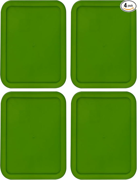 Replacement Lids for Pyrex 3-Cup Glass Food Storage Container Bowls, (7.75 x 5.75-Inch) Plastic Rectangle Lids Covers fits Pyrex 7210-PC, Airtight & Leakproof (4-Pack, Green)