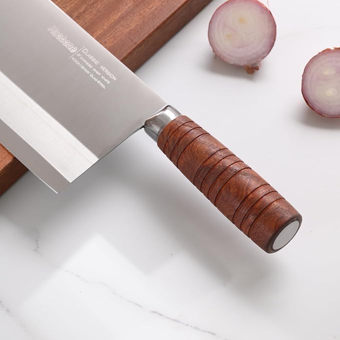 Chinese Cleaver Knife 8 Inch Professional Meat Cleaver Chefs Knife 90Cr18MoV Clad Steel Vegetable Knife Non-stick Rosewood Handle for Homes Restaurants Caidao