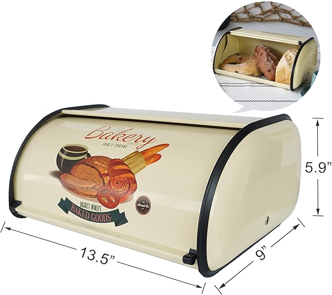 SOTECH Bread Box Kitchen Metal Container for Storage Bin Countertop Keeper Rustic Holder Vintage airtight Counter with Roll Top Farmhouse Bread Boxes