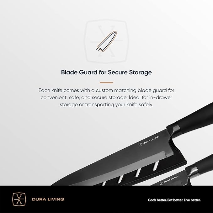 Chef Knife, 8 Inch Nonstick Titanium Plated Stainless Steel Ultra Sharp Blade, With Ergonomic Comfort Grip Handle Chef's Cooking Knife, With Matching Sheath
