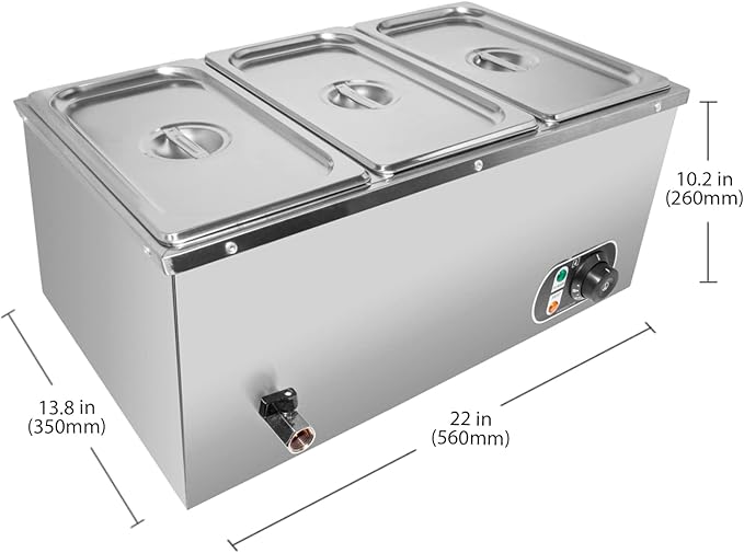 ALDKitchen Bain Marie Food Warmer | Electric Steam Buffet Warmer | 110V (3 tanks)