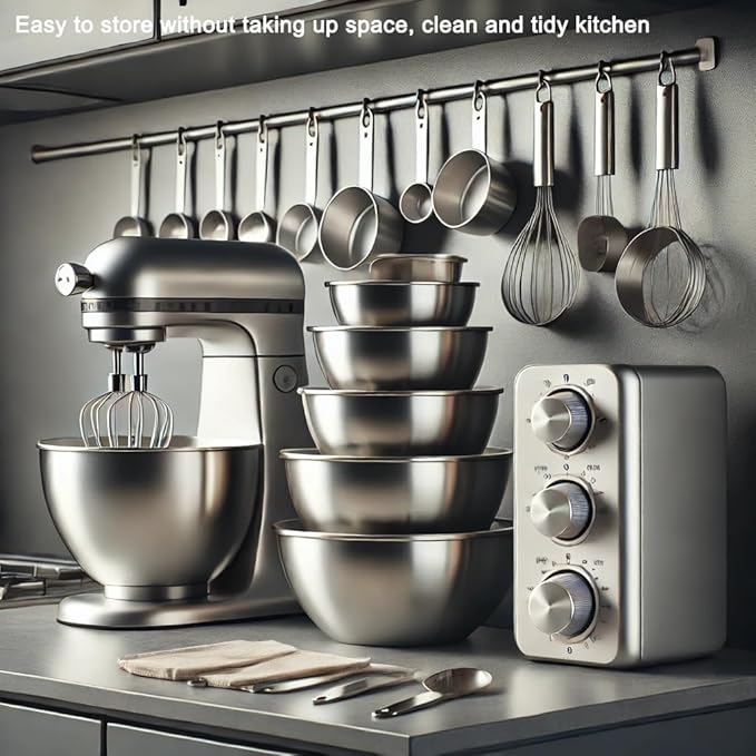 7-Speed Electric Hand Mixer,5 Large Mixing Bowls Set,Handheld Mixers with Whisks Beater,Stainless Steel Metal Nesting Bowl Measuring Cups Spoons Kitchen Cake Blender for Prep Baking Supplies