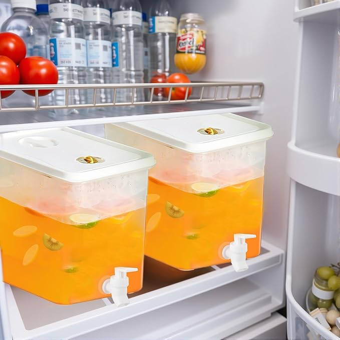 Beverage Drink Dispenser for Fridge, Plastic Beverage Dispenser with Spigot，Juice Container Sealed with Filter Screen，Cold Hot Drink Jug for Christmas Party Supplies (white 2PCS 2 Gallon)