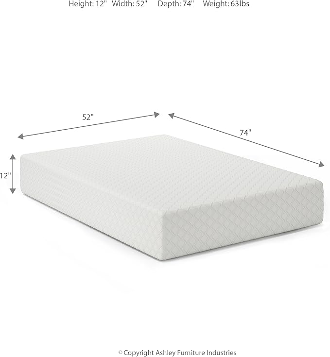 Signature Design by Ashley Full Size Chime 12 Inch Medium Firm Memory Foam Mattress with Green Tea & Charcoal Gel for Pressure Relief, Fiberglass Free, Mattress In A Box