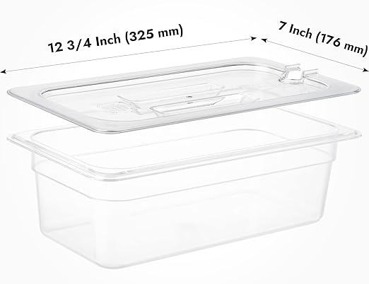 CURTA 6 Pack Food Pan Lids, 1/3 Size Polycarbonate Notched Cover with Handle, Plastic Clear