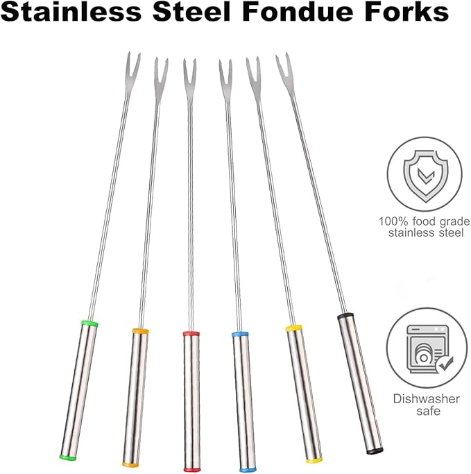 Set of 18 Stainless Steel Fondue Forks 9.5 Inches Color Coded Cheese Fondue Sticks with Heat Resistant Handle for Fondue Chocolate Fruits
