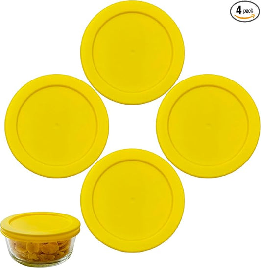 4 Cup/950 mL Yellow Replacement Lids/Covers for Pyrex 7201-PC, 4 Cup/32oz Anchor Hocking & Klare Ware Storage Bowls *Lids Only* - *Glass Container Not Included* (4 Pack, Yellow)