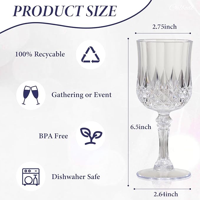 24 Pcs Plastic Wine Glasses 7oz – Unbreakable Clear Plastic Goblets for Parties Reusable & Dishwasher Safe Ideal for Weddings, Bars, and Every Celebration