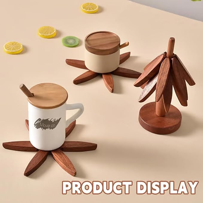 Christmas Tree Trivet Set of 4, Natural Tree Trivet Set - 4 Wooden Trivets & 1 Stand Like a Christmas TRE, Foldable Wood Coasters Heat Resistant Coasters for Hot Pots, Rustic Kitchen(Set b,2pcs)