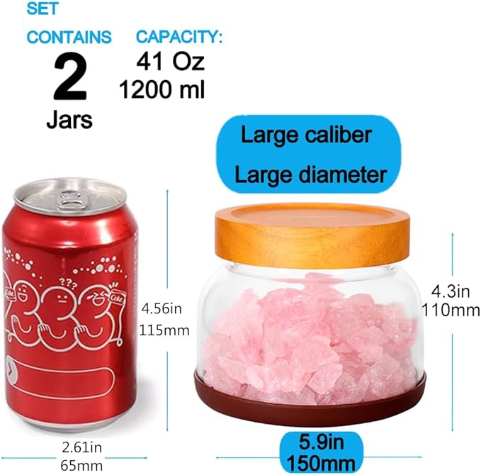 SAIOOL 2-Pack Glass Storage Containers with Lids - D 15cm x H 11cm, 1200 ML Airtight Food Jars, Wide Mouth Pantry Organization for Coffee, Flour, Snacks, Includes 2 Spoons & Labels