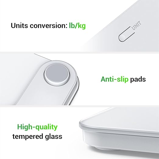 Bathroom Scale for Body Weight, Highly Accurate Digital Weighing Machine for People, Upgraded Batteries Included, Compact Size, LED Display, Physician Scale with Sturdy Tempered Glass, 400lb