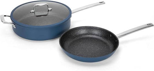 MAISON ARTS Nonstick Frying Pans Set 3 Piece, 12" Deep Saute Pan with Lid and 10" Fry Skillet, Induction Cookware Sets with Plasma Titanium Coating