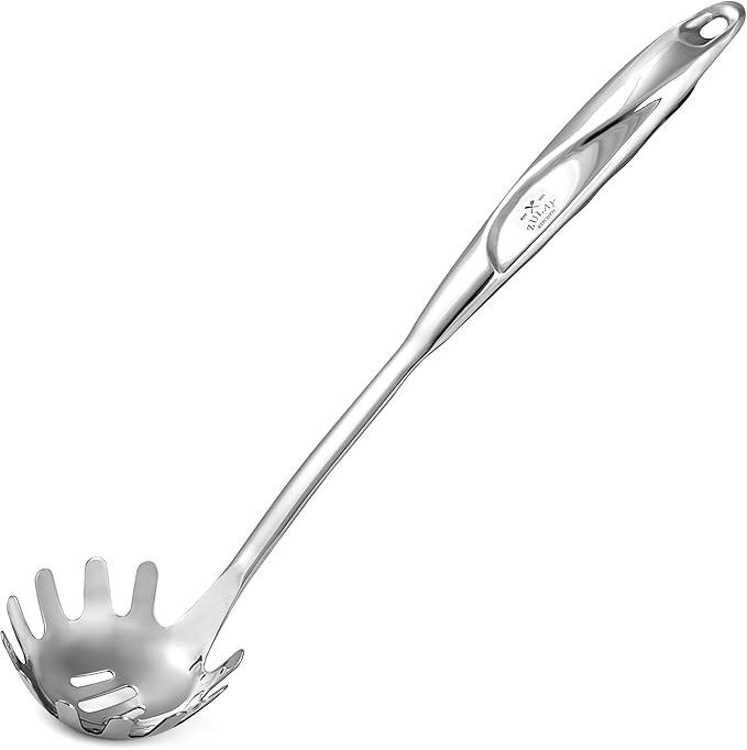 Zulay Kitchen Stainless Steel Spaghetti Server - 12” Pasta Fork with Teeth & Draining Holes - Rust-Resistant Pasta Spoon for Noodles & Pasta - Dishwasher Safe Utensil