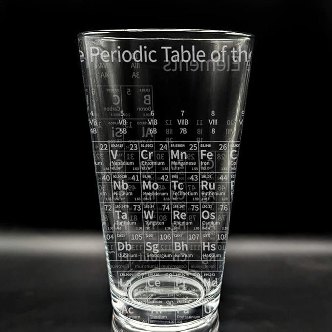 PERIODIC TABLE of ELEMENTS Engraved Pint Glass | Great Gift for Geeks, Nerds, Teachers and Students | Unique STEM Physics Chemisty Beer Decor