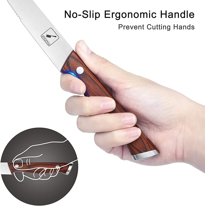 imarku Steak Knives Set of 6, Japanese HC Steel Premium Serrated Steak Knife Set with Ergonomic Handle and Gift Box, Home Essential, Best Birthday Gifts for Women and Men