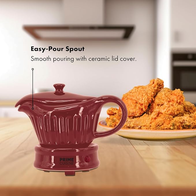 17oz Electric Gravy Boat Warmer, Ceramic Gravy Boat with Detachable Cord and Lid