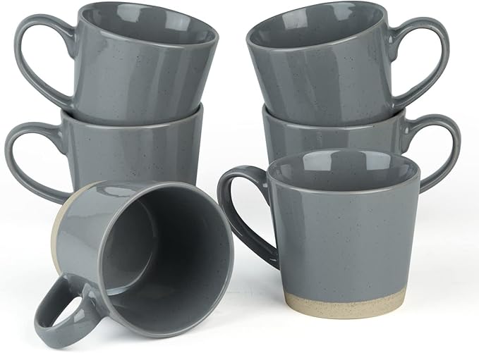 famiware Coffee Mugs for 6, 12 oz Mug Set, Dringking Cup with Handle for Coffee, Tea, Cocoa, Milk, Saturn serise, Dark Gray