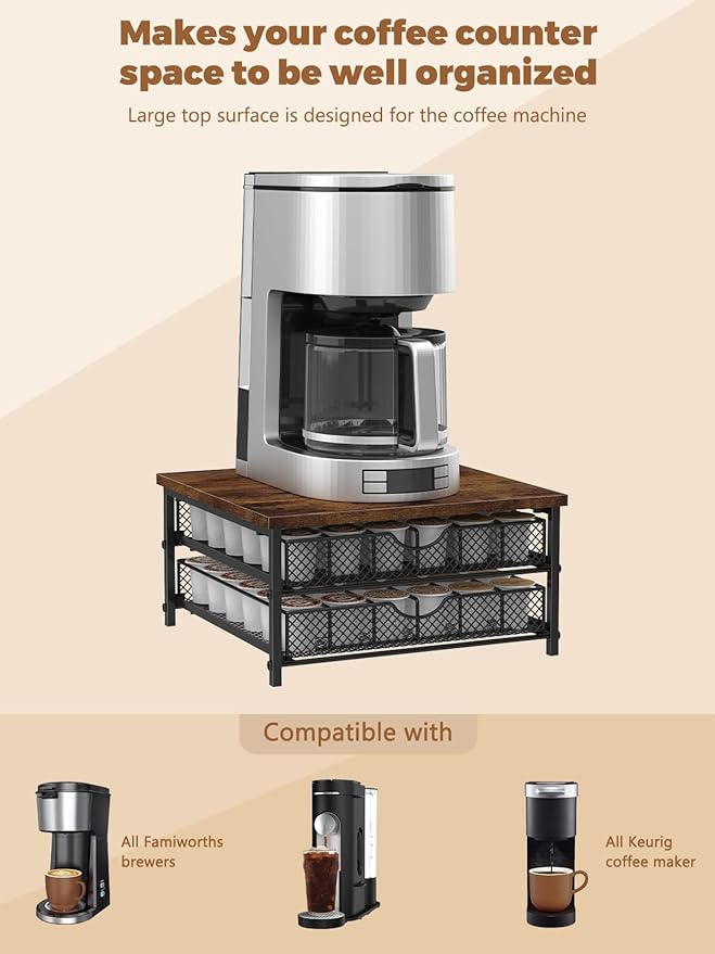 MOOACE Coffee Pod Holder for K Cup Holder Drawer Holder, Coffee Pod Drawer For Counter, 2 Tier K-Cup Storage With Sliding Baskets, 72 Capacity Pods Organizer Cups Capsule for Coffee Station, Black