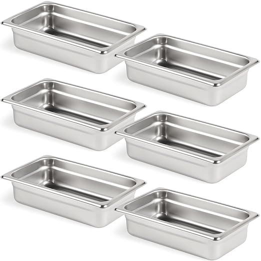 CURTA 6 Pack Anti-Jam Hotel Pans, 1/4 Size 2 1/2 Inch Deep, NSF Commercial 18/8 Stainless Steel Chafing Steam Table Pan, Catering Storage Metal Food Pan