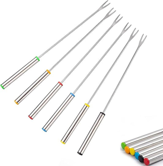 Set of 18 Stainless Steel Fondue Forks 9.5 Inches Color Coded Cheese Fondue Sticks with Heat Resistant Handle for Fondue Chocolate Fruits