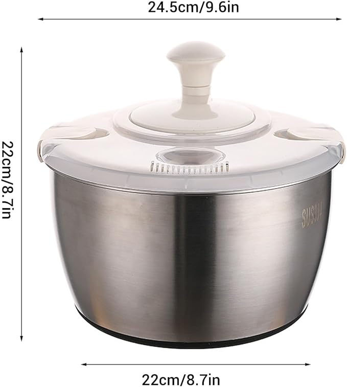 Stainless Steel Salad Spinner 5L, Multifunctional Vegetable Dryer with with Lid Drain Bowl Colander for Home Kitchen