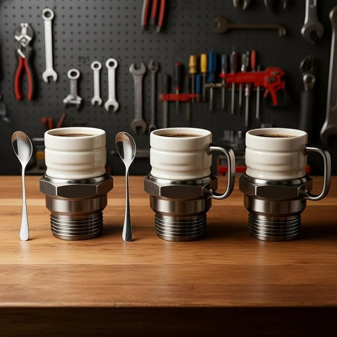 Spark Plug Mug, Unique Creative Design Travel Coffee Mug, Ceramic Travel Coffee Mugs, Engine Spark Plug Design, Funny Car Enthusiast Gift for Mechanics Auto Enthusiasts Collectors(3pcs)