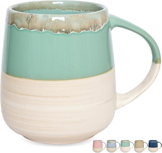 Bosmarlin Extra Large Ceramic Coffee Mug, 23 Oz, Dishwasher and Microwave Safe, Oversized Big Tea Cup, Reactive Glaze (Green)