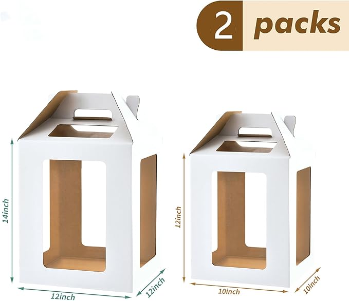 Tall Cake Boxes for Tier Cakes,10x10x12 & 12x12x14 Tiered Cake Box with window, 8in 10in 12in Tall Cake Carrier,large cake box,Layer tall baking carrier (2 pack)