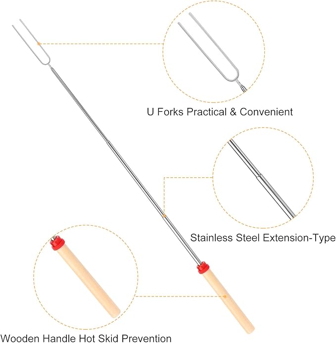 24 PCS Marshmallow Roasting Sticks, Telescoping Smores Sticks for Open Fire Pit, 32 Inch Long Marshmallow Toasting Barbecue Forks Smores Skewers for Campfire Camping Hotdog Hot Dog Bonfire Grill