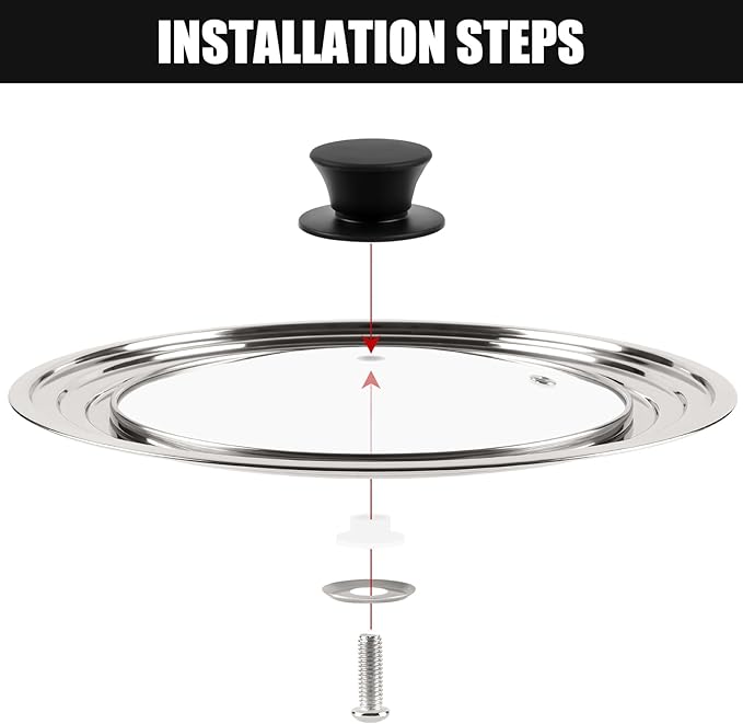 Universal Lid for Pots, Pans and Skillets, Fits 9, 10 and 10.5 Inch Cookware, Replacement Frying Pan Cover with Tempered Glass Top, Stainless Steel Cast Iron Skillet Lids - Heat Resistant Handle