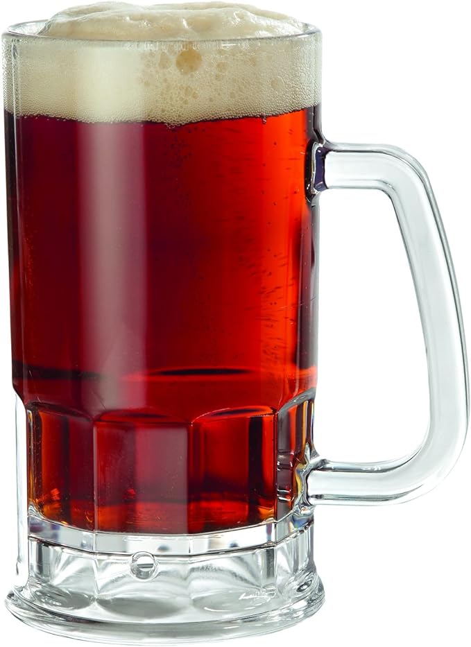 G.E.T. 00084-1-SAN-CL-EC Shatter-Resistant Plastic Beer Mug - Stein, 12 Ounce, BPA Free (Set of 12)